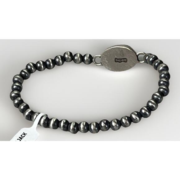 Native American Sterling Silver Pearl & Black Jack Turquoise Navajo Bracelet 7.5 - Picture 5 of 10